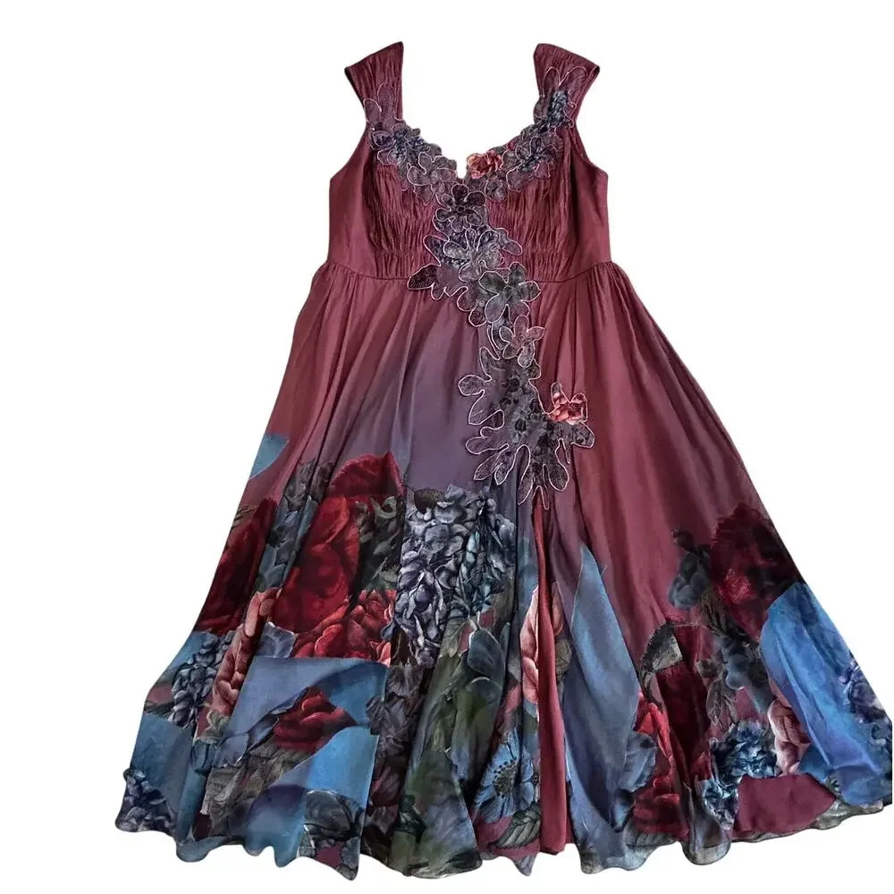 Anthropologie Purple Embellished Asymmetrical Maxi Dress